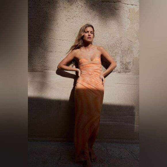 ZARA STRAPLESS PRINTED TULLE DRESS - Picture 3 of 10